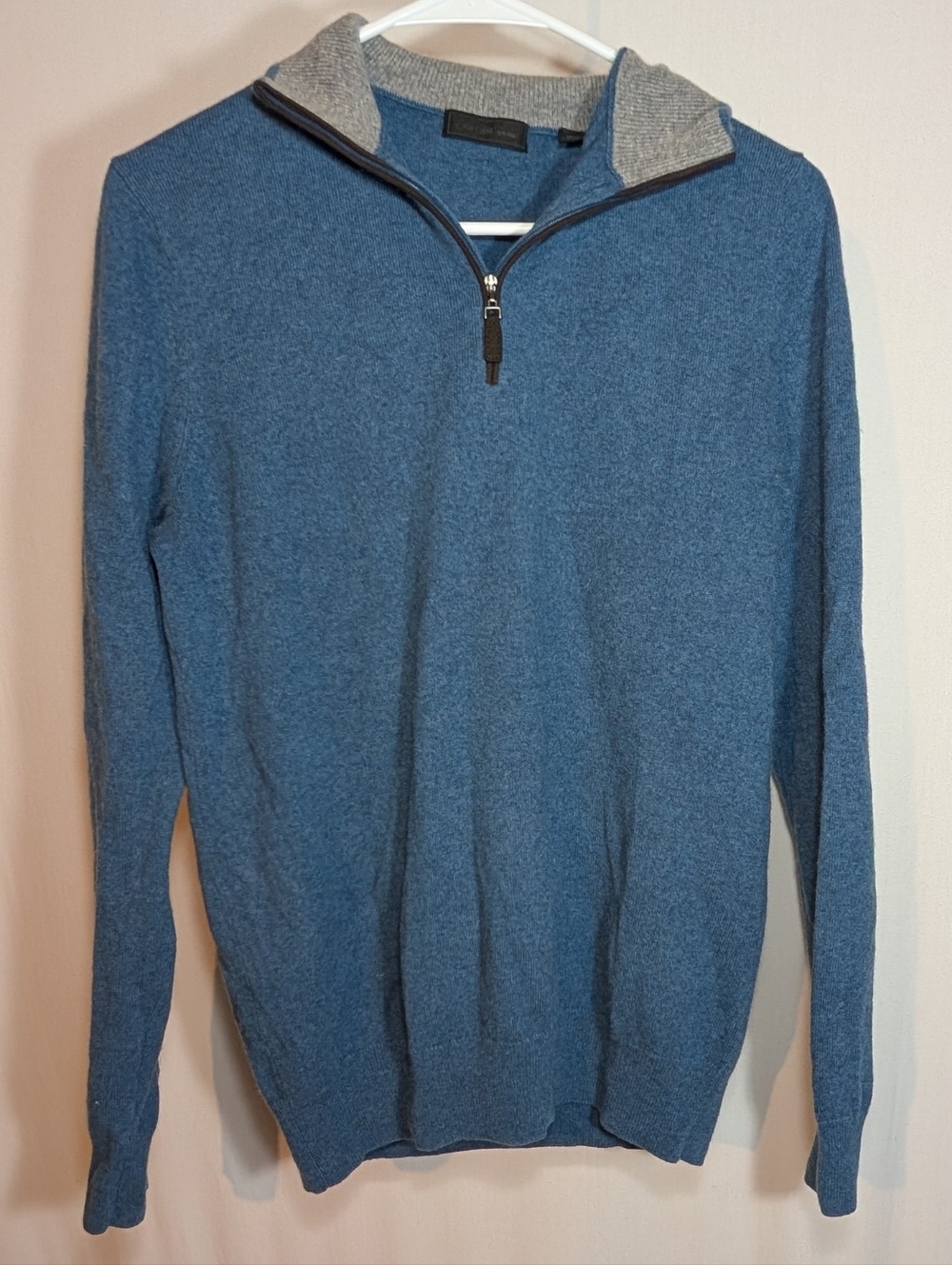 Saks Fifth Avenue Blue Cashmere Quarter Zip Long Sleeve Lightweight Sweater